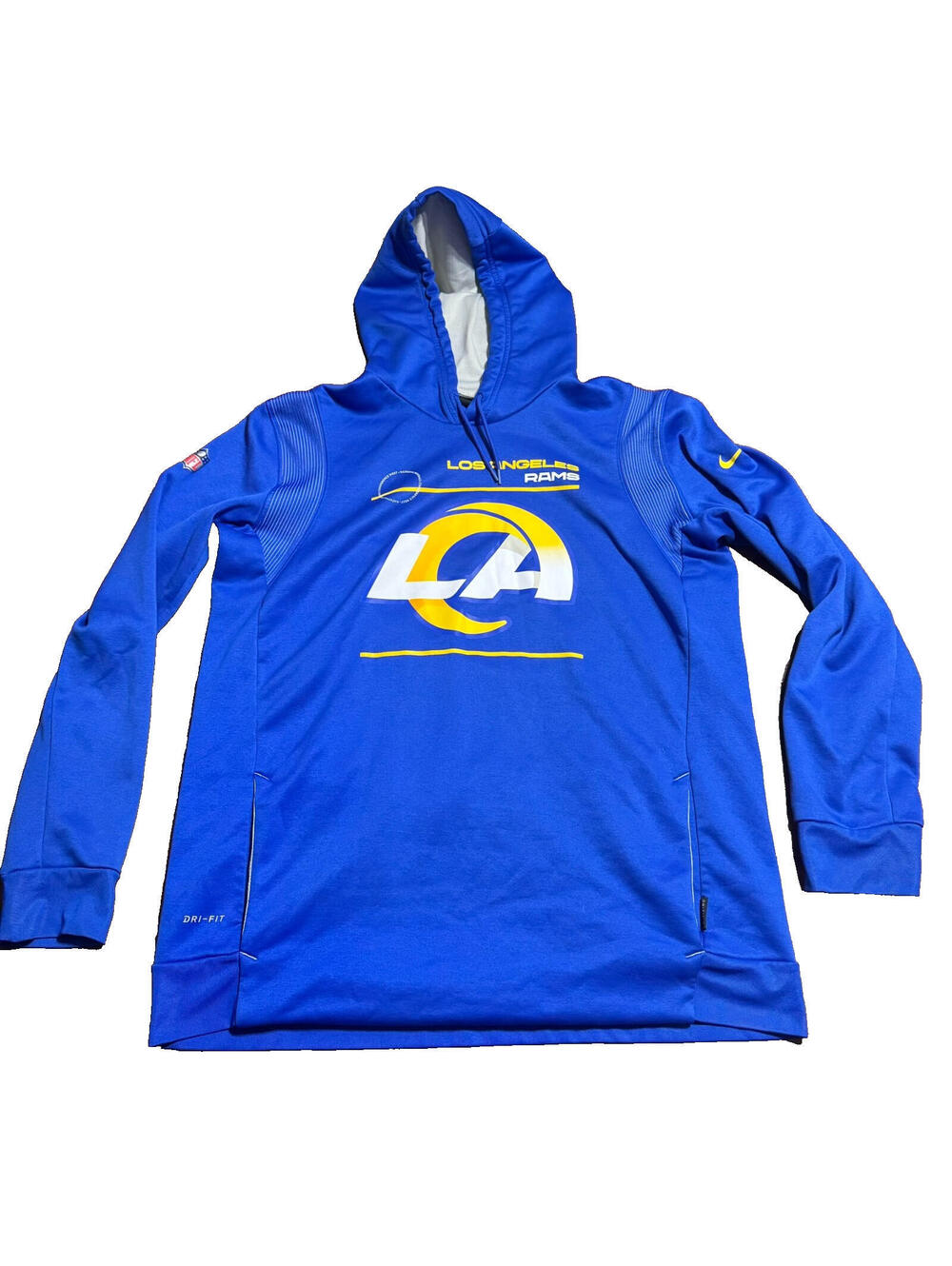 Mens Nike On Field Dri-Fit NFL Los Angeles Rams Blue Long Sleeve Hoodie Size XL